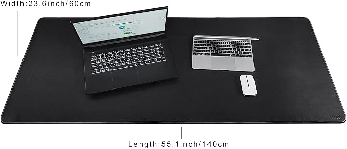 Vyaaa 55" x 24" PU Leather Desk Mat, Large Mouse Pad, Desktop Protector Cover, Writing Pad and Blotter, Desk Mats on top of Desks for Home or Office (Black)