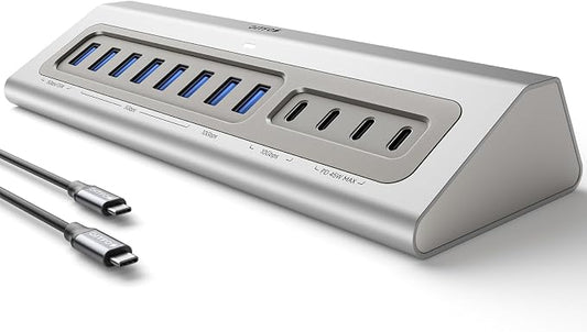 Gitfos Powered USB Hub,15 in 1 USB 3.2 Hub, USB C Hub with PD 100W, USB C 45W Charge, 10Gbps Data, 8 USB A, 65W Power Adapter, 3.3FT Cable, Aluminum USB Hub for PC, Laptop, Mac, Mac mini, iMac, iPad