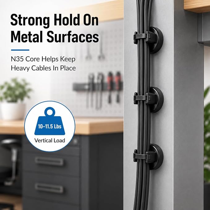 Magnetic Cable Zip Tie Mounts, 35 Pcs Magnet Bases with 200 Pcs Cable Ties, Multipurpose Wire Management Organizer for Desk PC Home Office, Adhesive-Free Cable Clips Holder