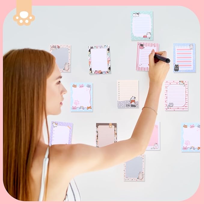 12 Pieces Cats Sticky Notes Cute Cat Gift Self Stick Notepads 3x4 Inch Kawaii Memo Notes for Animal Lover Cartoon Animal to Do List for Office Home Supplies Roommates Gift
