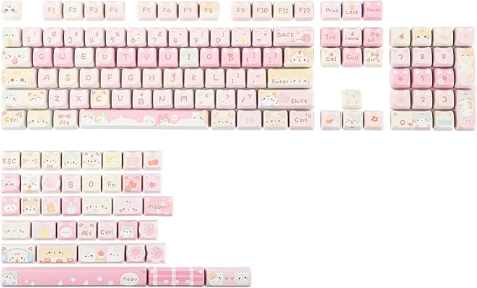 KiiBOOM Cute Cat Keycaps Set, Mao Profile, PBT/PC Keycap for MX Switches Mechanical Keyboard, Compatible with 60%, 65%, 75%, TKL, 96%, Full-Sized Layout (Meow Squad)