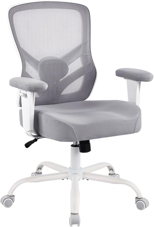 YFO Ergonomic Office Chair, Mesh Computer Desk Chair with Adjustable Back Lumbar Support and Armrests, Comfy Executive Rolling Swivel Task Chair for Home Office, Grey