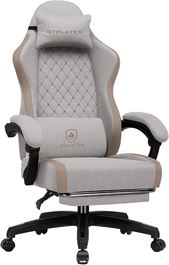 GTPLAYER Big and Tall Gaming Chair 350lbs Heavy Duty Office Chair with Foot Rest,High Back Pocket Spring Ergonomic Computer Chair for Adults,Wide Comfy Seated Cushion with Linkage Armrests,Light Brown