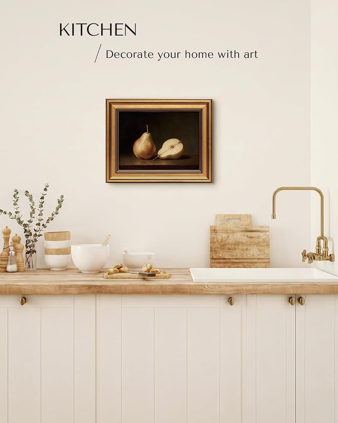 HUARCEY Gold Framed Vintage Wall Art for Living Room, Fruits Painting Prints Shelf Decor for Kitchen, Aesthetic Bedroom Wall Art, Best Gifts for Friends or Family - Pears 10L x 8W