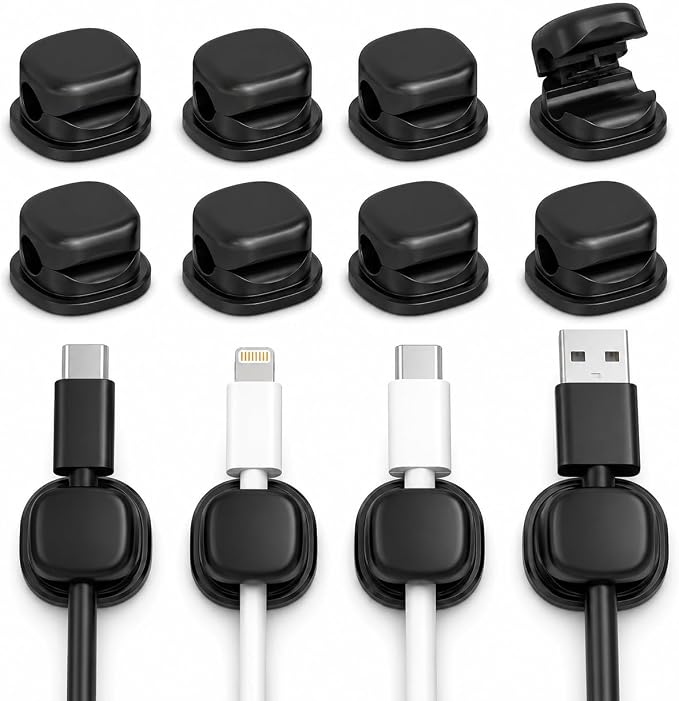 Magnetic Cable Organizer Pack: Cord Holder for Nightstand, Home Office Accessories, Cable Organizer Clips, Cord Clips for Wires on Wall, Magnetic Cord Keeper for Desk and USB Charger Cables