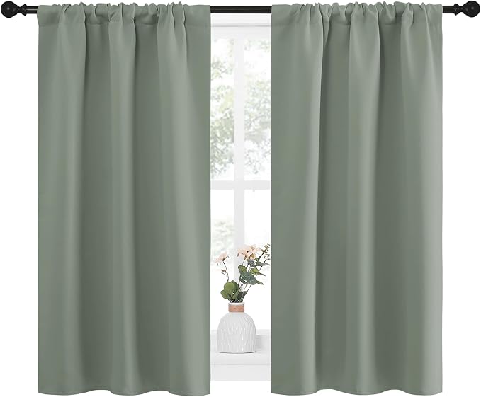 NICETOWN Window Curtains Blackout Drapes - Thermal Insulated Solid Rod Pocket Blackout Curtains/Draperies for Living Room (Sage Green, One Pair, 29 by 40-Inch)