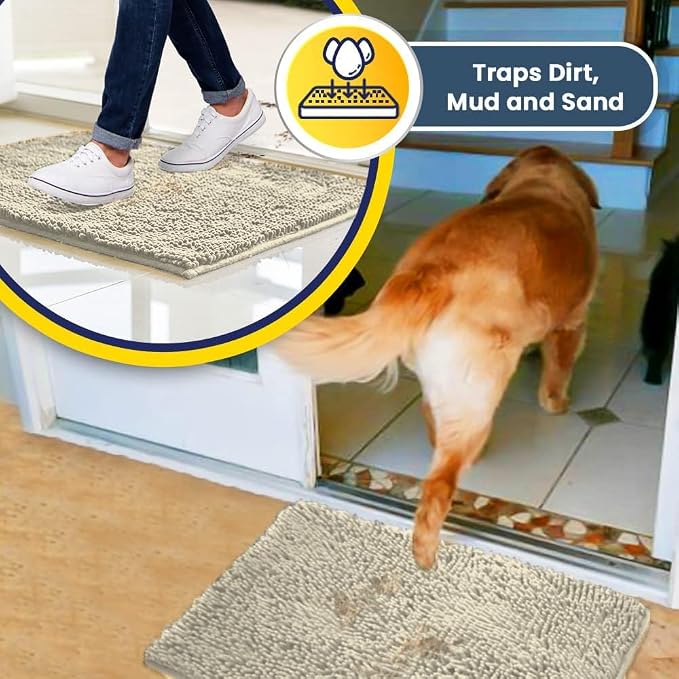 Muddy Mat® | Super Absorbent Door Mat Indoor, Microfiber Quick Dry Chenille Entryway Rug, Non-Slip Front Door Mat, Indoor Mats for Entryway, Machine Washable Pet Rug, Ivory 16" x 24"