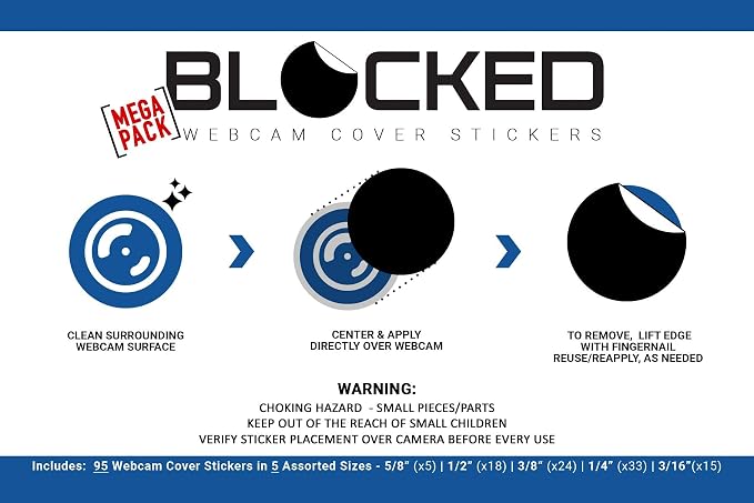 BLOCKED Original Vinyl Webcam Cover Stickers | Restickable & Stackable Privacy Covers | for All Camera-endable Devices | 5-Sizes | 95 Black (Ultra Glossy)
