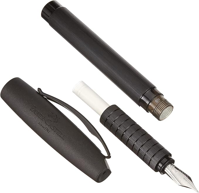 Faber-Castell Essentio Aluminum Black Fountain Pen - Fine Nib with Black Ink - Fine Writing Instruments