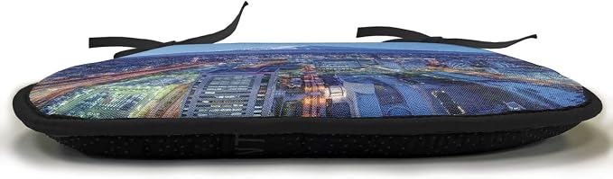 Lunarable Scenery Chair Cushion Pad, Skyline of Mt. Hill and Yokohama Japan Financial District Mountain Volcano Landscape, Seat Padding for Kitchen & Patio with Anti-Slip Backing, 16"x16", Blue