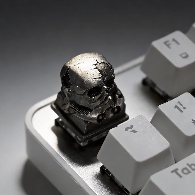 Artisan Skull Keycaps, Custom Cool Retro Cover Caps for MX Mechanical Keyboard, Resin Handmade 1U Single Replacement for Esc Del Arrow Key (Silver Skull)