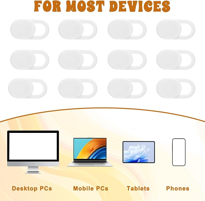 50 Pcs White Webcam Cover Slide, 0.023 Inch Ultra-Thin Universal Camera Privacy Cover White Camera Covers Slide for Phone Laptop Computer