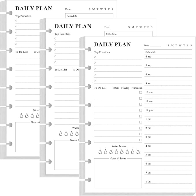 (3-Pack) Junior Size Undated Daily Planner Refill - A5 To Do List Insert, 300 Sheets/600 Pages Planner and Lined Refill, 8-Disc Discbound, 100 gsm White Paper, 5.8'' x 8.3''