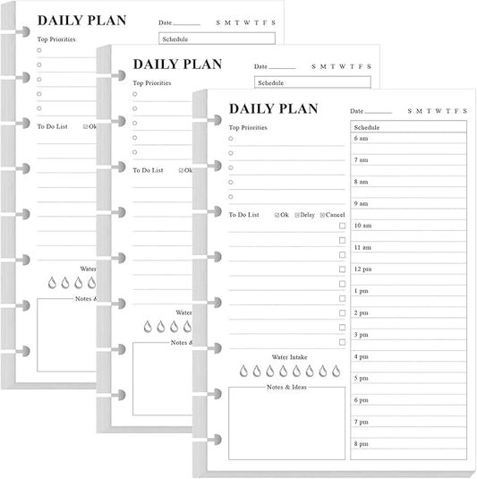 (3-Pack) Junior Size Undated Daily Planner Refill - A5 To Do List Insert, 300 Sheets/600 Pages Planner and Lined Refill, 8-Disc Discbound, 100 gsm White Paper, 5.8'' x 8.3''