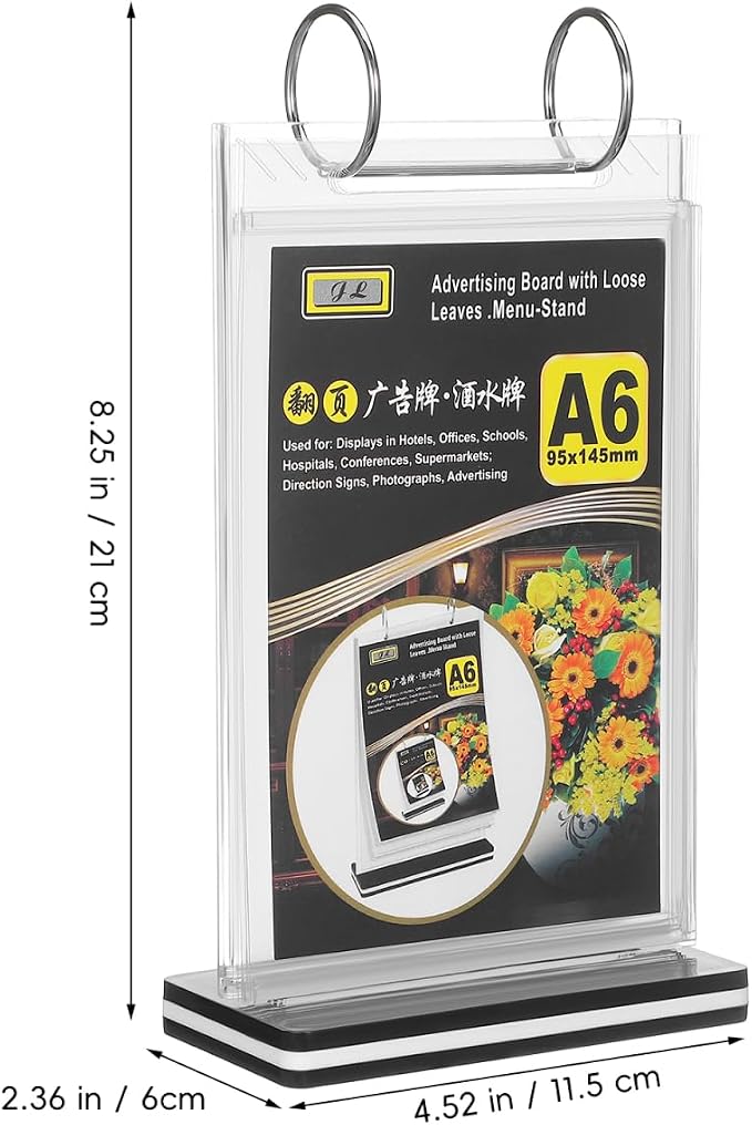 SEWACC Flip Menu Stand, Vertical Table Card Flip Acrylic Display Sign Holder Calendar Type Multi-Page Poster Photo Display T-Shaped Desktop Folder with Base, 21.00X11.50X6.00CM, Transparent