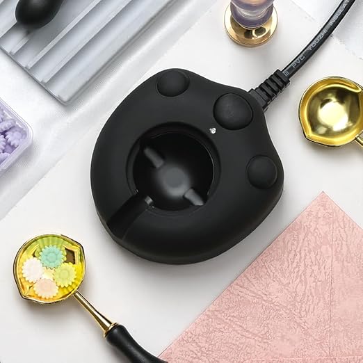 Dual-Spout Electric Wax Seal Warmer Black with Spoon Tweezers Stirring for Melting Wax Sealing Beads