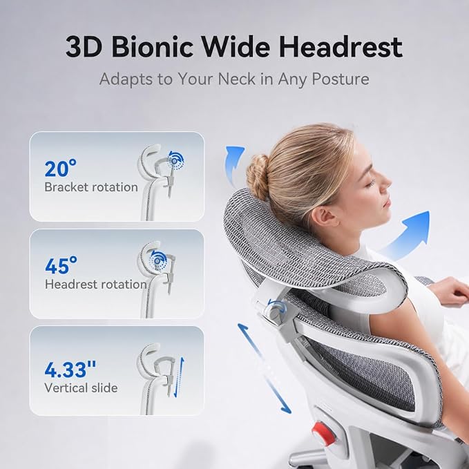 SIHOO B300 PRO Comfy Ergonomic Office Chair Without FOOTREST, Mesh Computer Chair with 360° FILP-up 6D Armrests, 135° Reclining, Breathable Desk Chair for Home Office, Holds 300 LBS-White