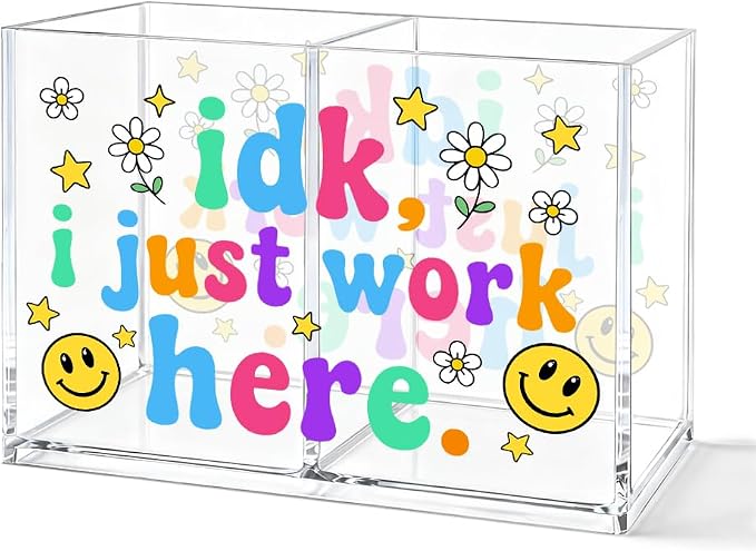 Funny Office Acrylic Desk Organizer, 2 Compartment Desk Pen Holder