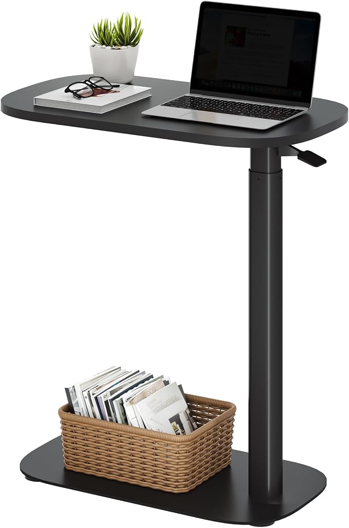SANODESK 24''Standing Desk Pneumatic Height Adjustable Mobile Overbed Table | Desk Laptop Desk,Bedside Table,Computer Cart for Home Office Computer Workstations Small Spaces,23.6" W x 13.8" D,Black