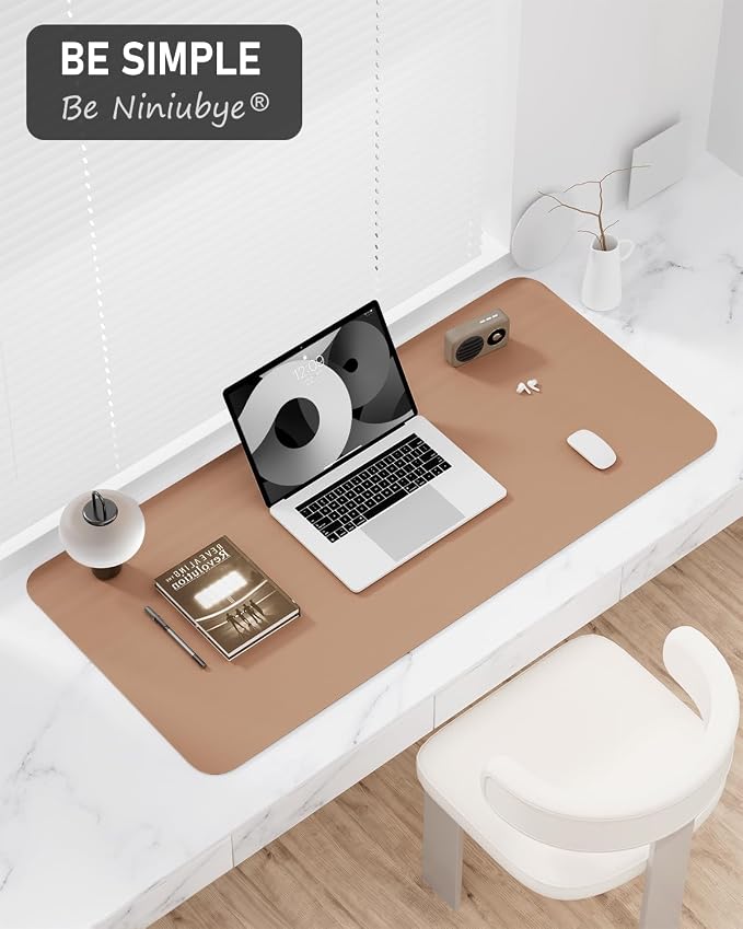 Desk Pad, 30" x 14" PU Leather Non-Slip Desk Mat Large Mouse Pad for Desktop, Waterproof Laptop Computer Writing Mat for Office, Home, Work, Gaming, Champagne Gold