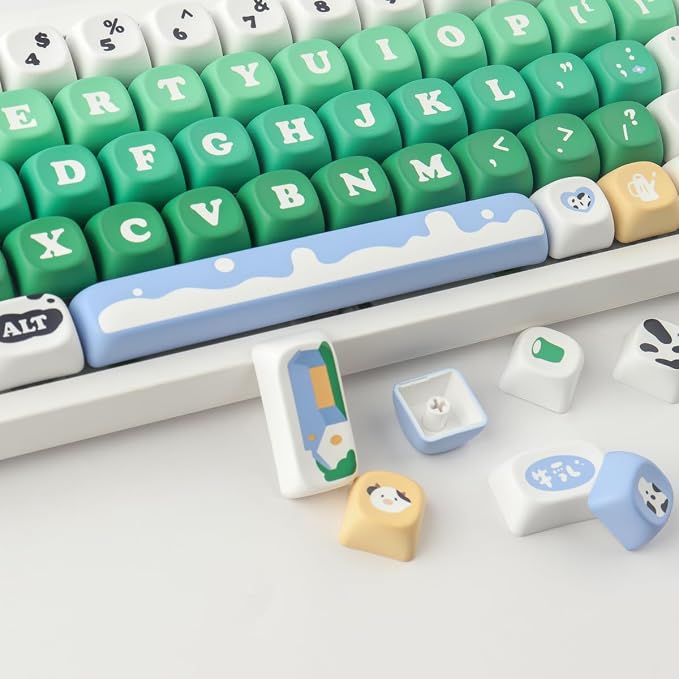 PBT Keycaps 126 Keys Cute Keycaps Dye-Sublimation Milk Cow Pasture Keycap MOA Profile Custom Keycap for Cherry Gateron MX Swithes Mechanical Keyboards
