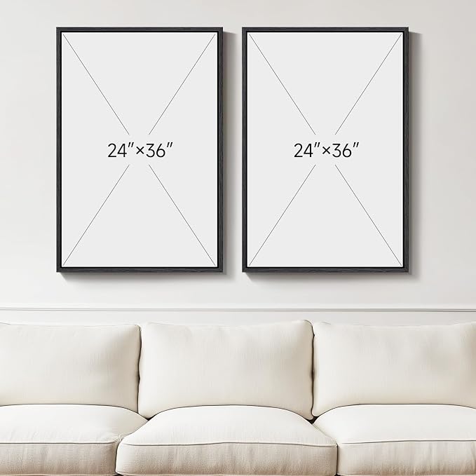 Large Framed Black and White Abstract Wall Art for Living Room, 2 Piece Modern Canvas Prints Paintings Artwork for Walls, Minimalist Black Beige Pictures for Hallway Dining Bedroom Wall Decor 24x36 In