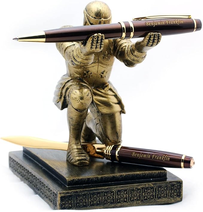 Custom Engraved Executive Pen Gift Set – Personalized Brass Ballpoint Pen with Matching Paper Tool – Elegant Gift Box (Brown)