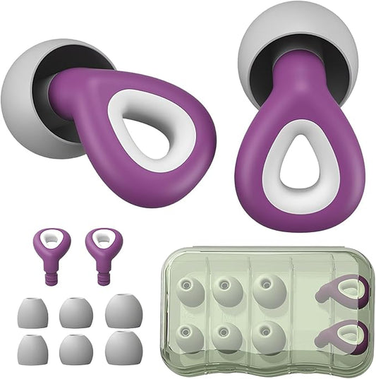 Ear Plugs for Sleeping Noise Cancelling - Purple Reusable Earplugs for 24dB Noise Reduction Snoring Concerts Sleep Deep Focus Work Travel Study, Silicone Flexible Hearing Protection Ear Plugs +3Tips