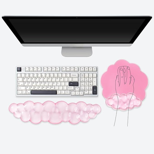 Pink Cloud Gel Wrist Rest for Keyboard and Mouse, Ergonomic Mouse Pad with Wrist Support Non-Slip Base for Typing Pain Relief/Computer/Laptop/Gaming/Home/Office (Cloud Shape, Pink)