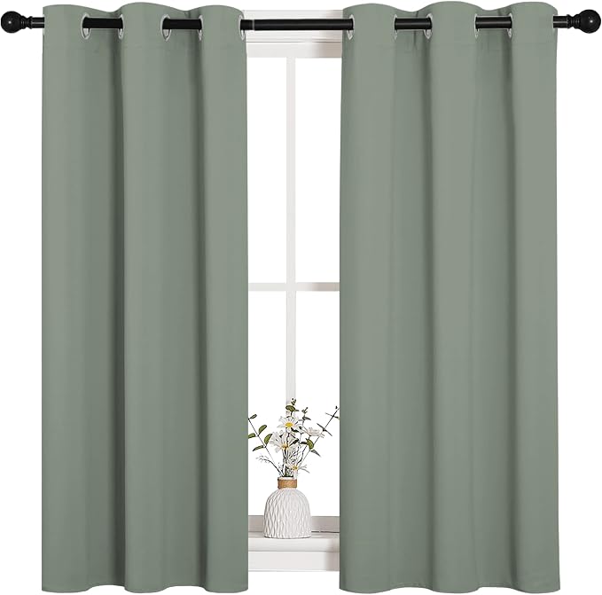 NICETOWN Bedroom Curtain Panels Blackout Draperies, Thermal Insulated Solid Grommet Blackout Curtains/Drapes (Sage Green, 1 Pair, 34 by 45-inch)