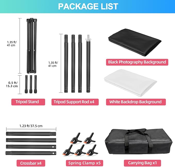 Black White Backdrop Screen with Stand Kit for Photo Video Studio Filming 5X6.5ft, Black Backdrop White Photo Curtain Background with T Shape Stand and 5 Spring Clamp for Photography Party Decorations