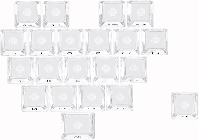 OHY XVX 21Keys MDA Profile Clear Keycaps, Side Printed Characters,Backlit Glitter Sweet Heart Keycap Set for MX Switches Mechanical Keyboard, Perfect Match with XVX Crystal R2-Transparent