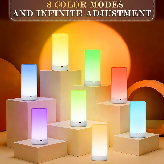 UNIFUN Night Light, Touch Lamp for Bedrooms Living Room Portable Table Bedside Lamps with Rechargeable Internal Battery Dimmable 2800K-3100K Warm White Light & Color Changing RGB (Taller Size1)