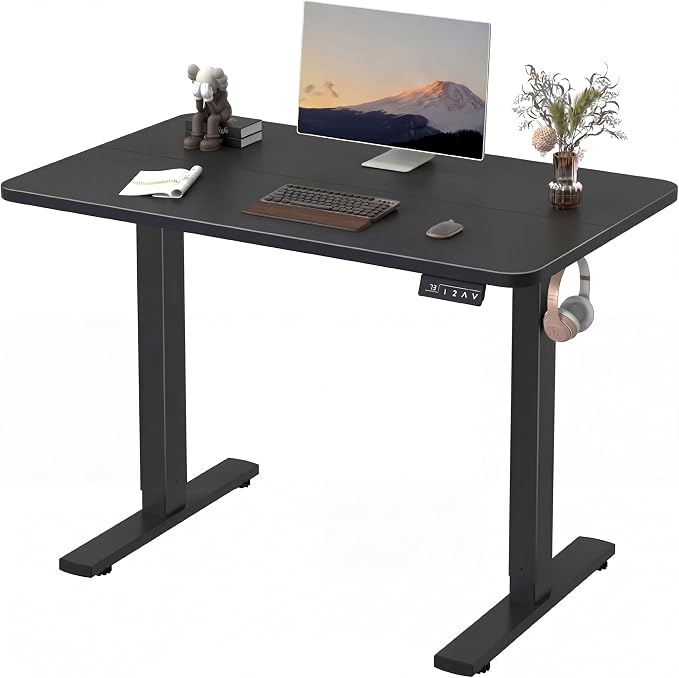 Furmax Electric Height Adjustable Standing Desk Large 40 x 24 Inches Sit Stand up Desk Home Office Computer Desk Memory Preset with T-Shaped Metal Bracket, Black