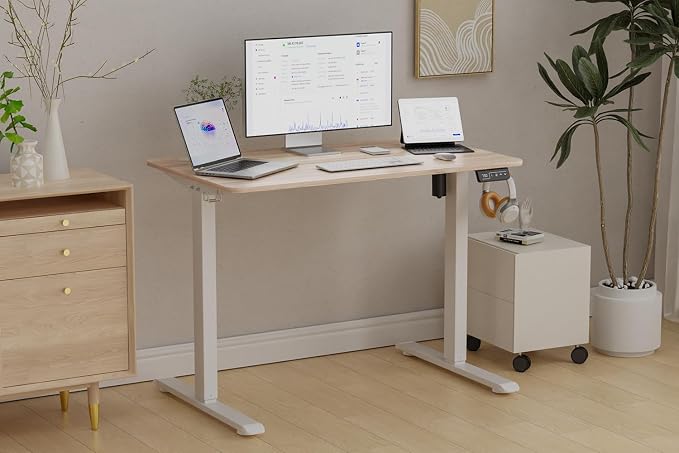 Standing Desk Height Adjustable Electric Desk 47.2 x 23.6 Inches Sit Stand Desk, Computer Home Office Desk Memory Preset with Two-Piece Desktop (Natural Maple Look)