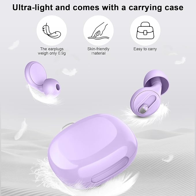 Adjustable Ear Plugs-2, 17-35dB Noise Reduction Hearing Protection EarPlugs, Reusable Silicone Earplug for Sleep/Focus/Concerts, 7 Pairs of XS/S/M/L Single/Double Eartips with Magnetic Case Purple