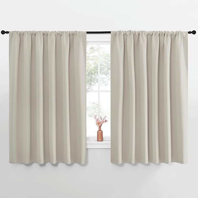NICETOWN Blackout Curtains for Bedroom, Blackout Curtain Panels, Natural, 1 Pair, 70 by 63-inch, Window Treatment Energy Saving Thermal Insulated Solid Rod Pocket Blackout Drapes/Draperies
