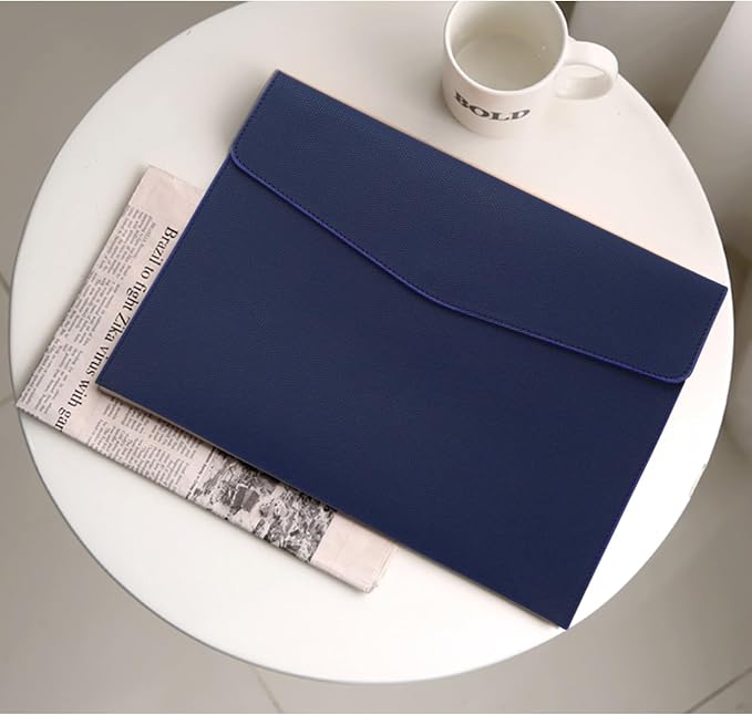 FYY File Folder, PU Leather A4 Document Holder File Organizer Filing Envelope Portfolio Case Tablet Sleeve with Magnetic Snap Closure for Home School Office Stationery DarkBlue