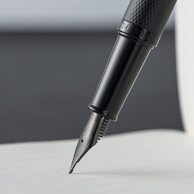 Hongdian Black Forest Fountain Pen Blade Nib Classic Design Calligraphy Pen with Converter and Metal Pen Case Set