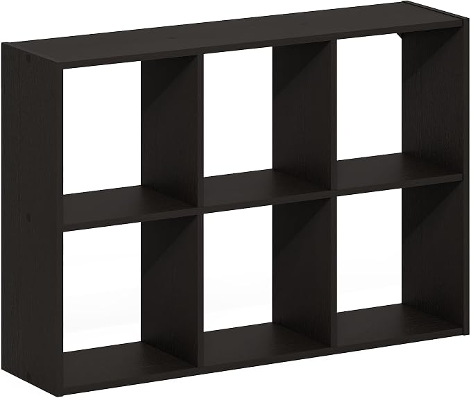 Furinno Rossi 6-Cube Floating Shelves for Wall, Wall Mount Organizer, Desktop Organizer, Bookshelf, for Home Office, Study Room, Black Dark Oak