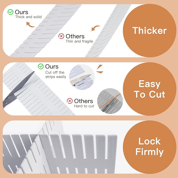 16 Pcs Drawer Divider Organizer, 14.5 Inch DIY Adjustable Drawer Dividers for Baby Clothes Cutlery Socks Underwear, Plastic Drawer Separators for Dresser Kitchen Office Bedroom (White)