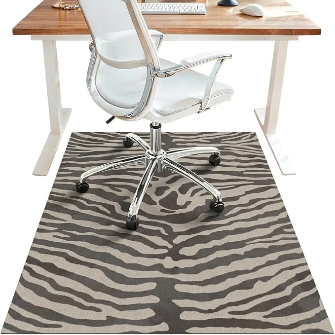 48"x60" Office Chair Mat for Hardwood Tile Floor, Under Desk Carpet Protector for Rolling Computer Chair Mat, Machine Washable Area Rug, Anti-Slip 1/5" Thick Low Pile Thin Vinyl Floor Mat, Zebra