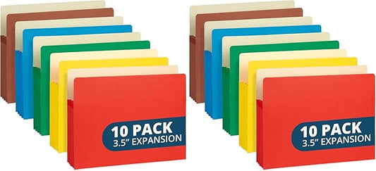 Blue Summit 10 Expanding File Pockets, Accordion File Folders Letter Size, 3.5” Expandable Pockets, Assorted Colors (Pack of 2)
