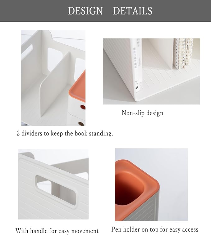 White Plastic Desktop Organizer with File slots,3-tier Drawers with Pen Holder,Book Stand for Office Supplies and Desk Accessories (White+Grey)