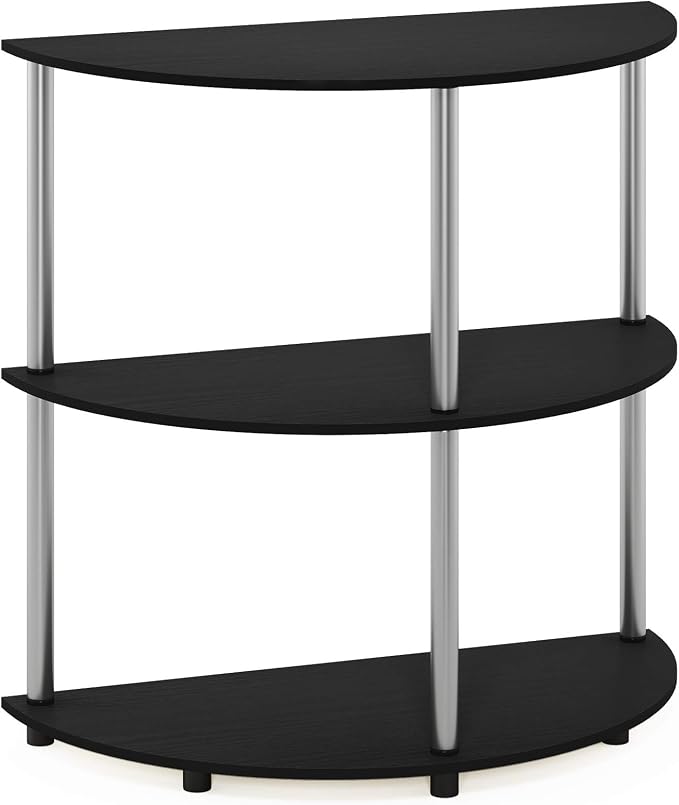 Furinno Frans Turn-N Half Round Console Table with Stainless Steel Tubes, Black Oak 15.6D x 31.1W x 30.8H in | Console Table with Storage Shelf, Narrow Sofa Side, Stainless Steel Tubes, for Living Room, Home Office, Entryway