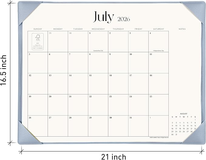 Simplified Desk Calendar 2026 with Desktop Mat, Cabbrix Large Desk Pad Calendar 21" x 16-1/2" Including July 2026 to December 2027 Desk Blotter Calendar for Home School and Office (Blue)