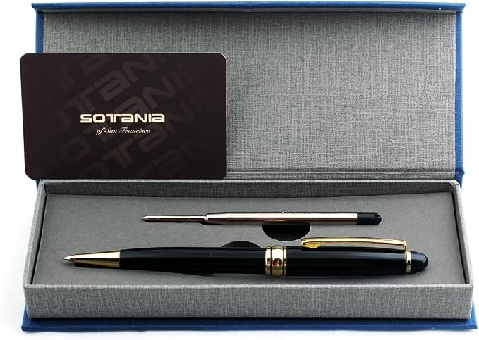 Free Engraving – Personalized Roller Ballpoint Pen, Refillable Black Ballpoint Pen with Gold Trim, Single-Color Design, Retractable Medium Refill, Classy Gift Box
