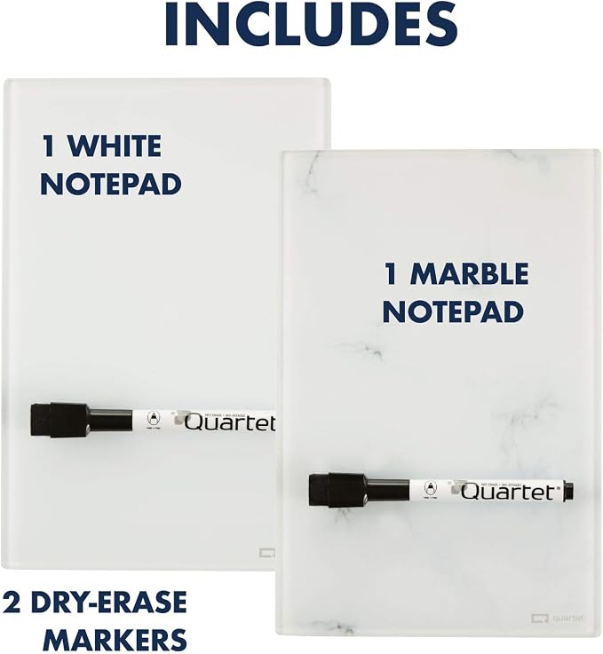 Quartet Glass Desktop Notepad, 9" x 6", Whiteboard, Dry Erase Surface, Marble/White,2 Pack (GDP96)