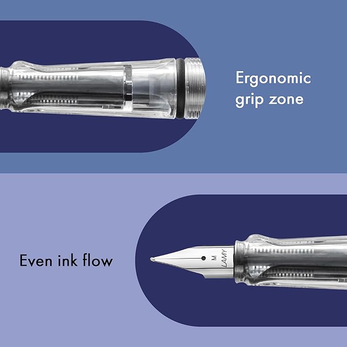 LAMY safari vista - Fountain Pen with ergonomic grip & polished steel nib in size EF - ideal for any Writing & Calligraphy - including LAMY T 10 blue cartridge - Right-Handed