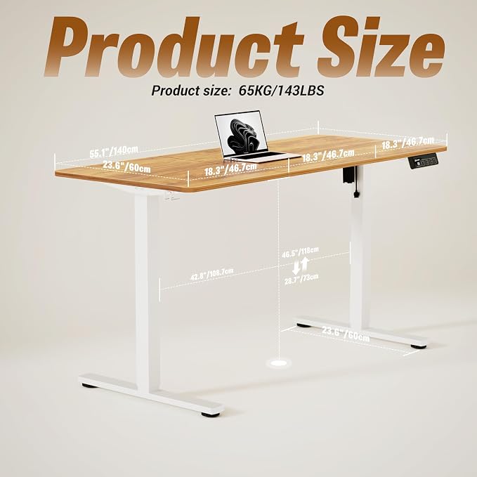 55"x24" Standing Desk, Height Adjustable Sit-Stand for Home Office | Electric Adjustable Standing Desk, Sit to Stand Computer Office Desk with Splice Board, Memory Preset, Lifts 28.7''-46.5"